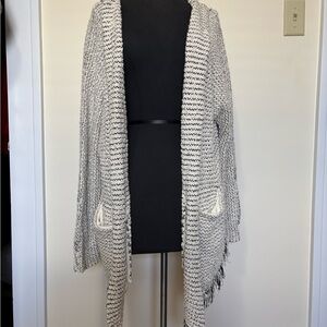 Free People Love Me Tender Open Knit Cardigan with Fringe and Hood